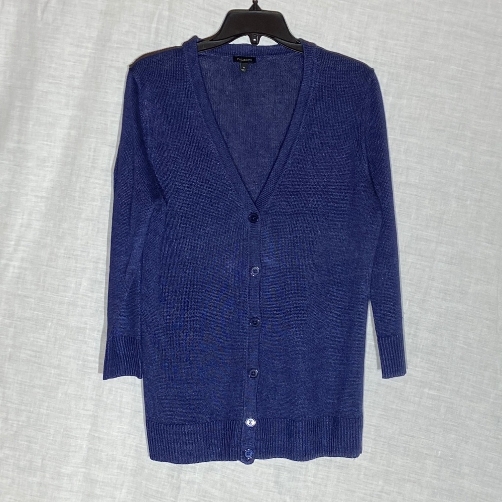 Talbots 3/4 length sleeve blue v-neck cardigan